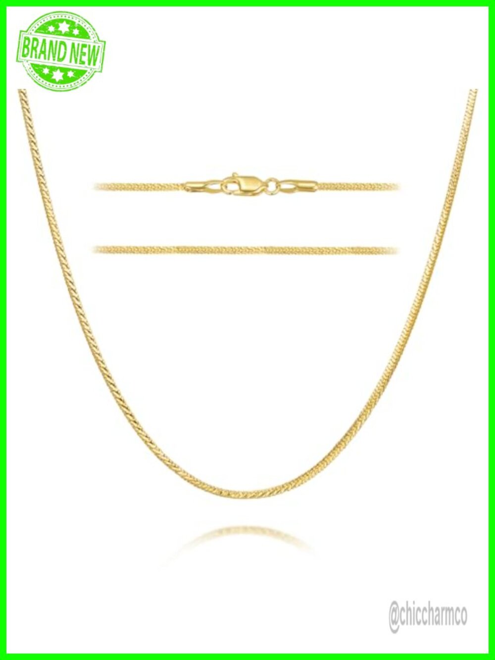 14K Gold Plated Snake Chain Necklace 20" Lobster Clasp